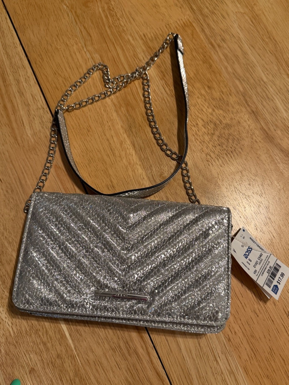 Aldo Silver Quilted Crossbody with Chain Strap
